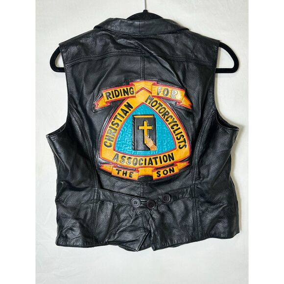 Wilson Leather Maxima Women's Leather Vest Christian Motorcycle Assoc Logo SZ M - Picture 5 of 9